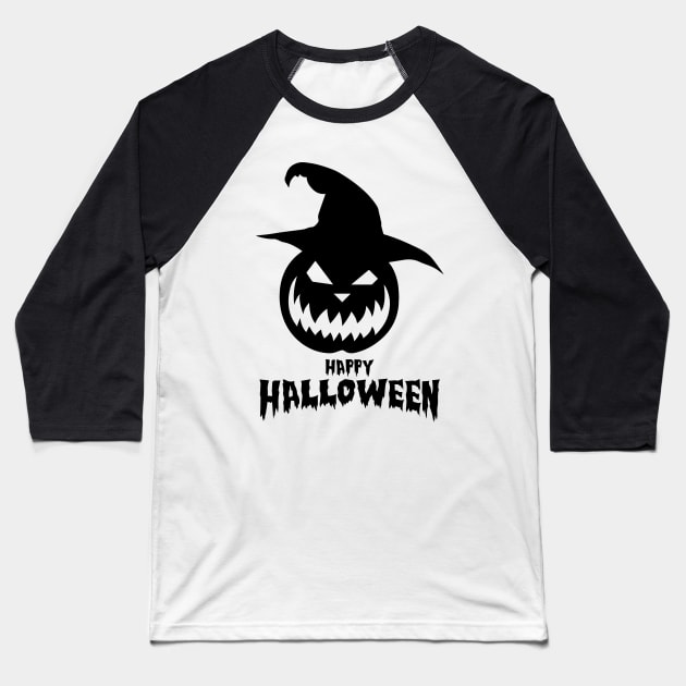Happy Halloween With Black Scary Pumpkin Baseball T-Shirt by anbartshirts